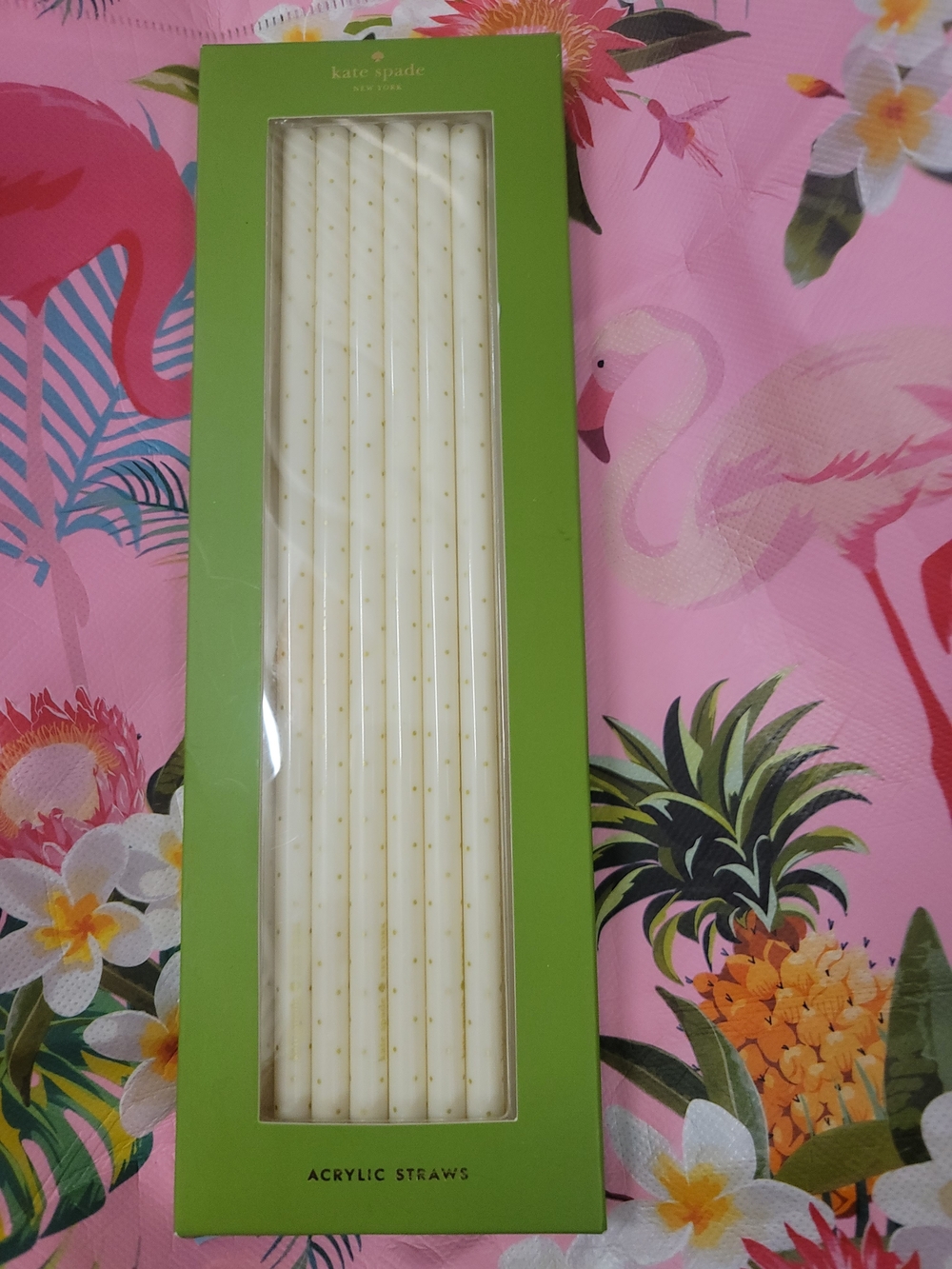 kate spade Cream Acrylic Party Straws with Gold Dots 6pc